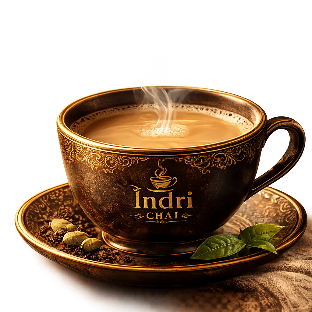 Cup of Indri Chai premium kadak chai with loose tea leaves