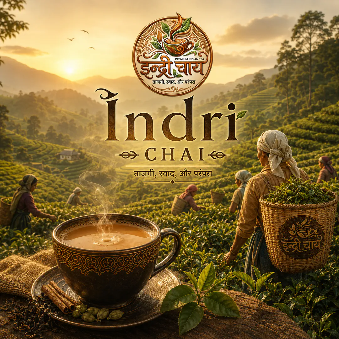 Tea taster inspecting handpicked Indian tea leaves at an Indri Chai partner garden